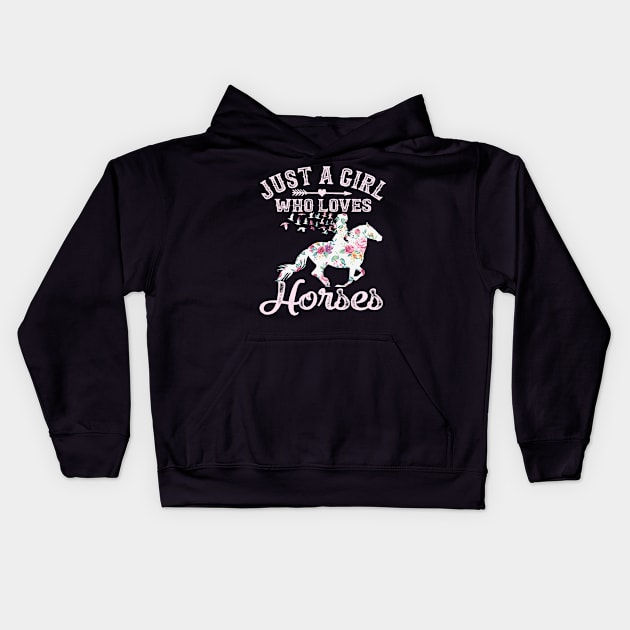 Just A Girl Who Loves Horses Horse Riding Kids Hoodie by tabbythesing960